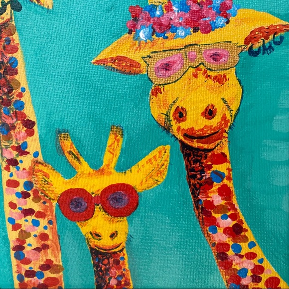 handmade Canvas Art giraffe Paint Acrylic 8”x10” - Picture 7 of 12